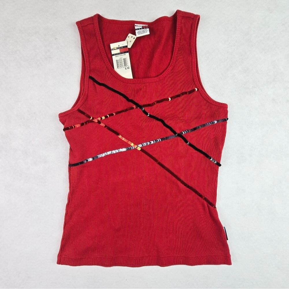 Tommy Jeans Red Tank Top With Sequins Vintage